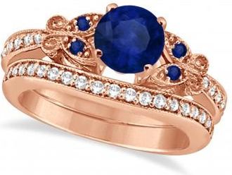 Allurez Butterfly Blue Sapphire & Diamond Bridal Set 14k Rose Gold 1.10ct