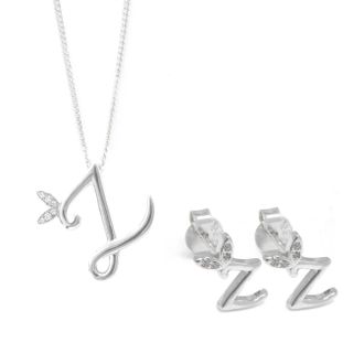 Say It With Winged Initial Earring Gift Set - Silver - Z | Size: 18 inches