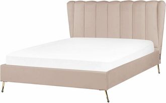 Beliani Cama Con Somier De Terciopelo Gris Pardo Dorado 140 X 200 Cm Metal Usb Cabecero Miribel