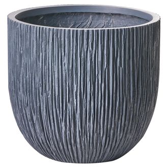 Beliani Maceta Para Exterior E Interior Tiesto Decorativo Redondo De Fibra De Arcilla Estriada 42 X 42 X 39 Cm Gris Hanyue