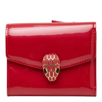 Bulgari Pink Red Color Patent Leather Wallet (Tri-Fold) (Pre-Owned)