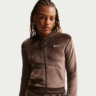 Nike Womens Nike Sportswear Full-Zip Long-Sleeve Hooded Top in Brown | IQ0678-237
