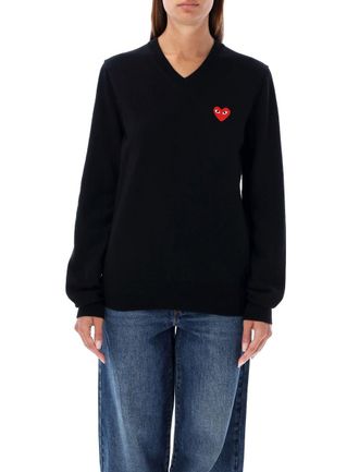 Comme Des Garçons Red Heart Patch V-Neck