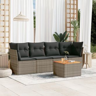 vidaXL Juego De Sof&aacute;s Jard&iacute;n Con Cojines 5 Pzas Rat&aacute;n Sint&eacute;tico Gris Vidaxl
