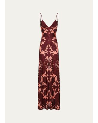 Johanna Ortiz Nuestra Tierra Ruched V-Neck Sleeveless Maxi Dress