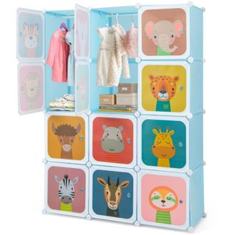 Costway Guardaroba Portatile per Bambini, Armadio Portatile con 12 Cubi, Organizzatore Modulari per Camera dei Bambini Soggiorno, 109 x 35 x 145 cm