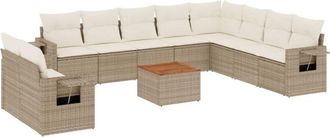 vidaXL Set De Sof&aacute;s De Jard&iacute;n 11pzas Con Cojines Rat&aacute;n Sint&eacute;tico Beige Vidaxl