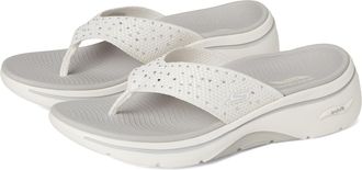 Skechers Womens Arch Fit 2.0 3-pt Rhinestone Sandal Flip-Flop, White/Silver, 8