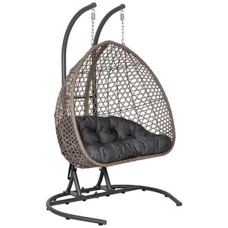 Wanderlust Deco Sill&oacute;n Colgante 2 Plazas De Aluminio Con Cojin Marr&oacute;n, 133x110x202cm