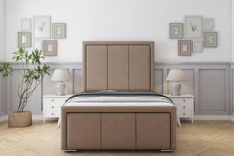 Sloomy Lancaster Plush Frame-Mattress - 50 Upholstered Headboard in Taupe | Size: Double