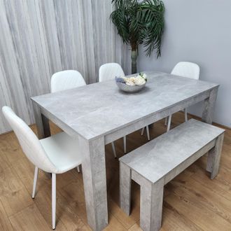 Kosy Koala Wooden Rectangle Dining Table Set With 4 white Chairs & Bench Stylish Dining Room Set in Brown