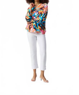 Joseph Ribkoff Satin Abstract Print Boxy Topi In Vanilla/ Multicolor