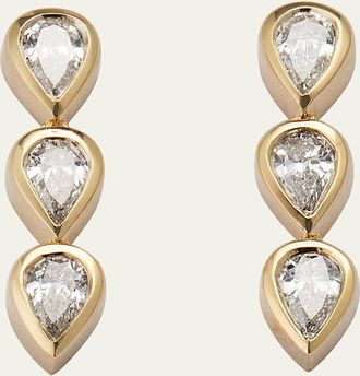 EF Collection 14K Yellow Gold Bezel Set Triple Diamonnd Pear Stud Earrings