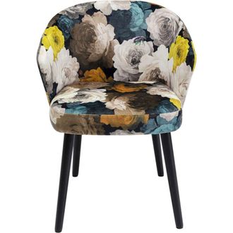 Kare Design Silla con reposabrazos estampado de flores amarillas y roble negro