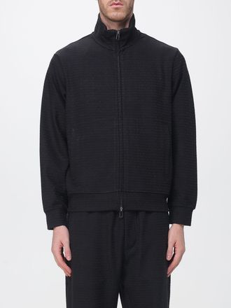 Emporio Armani Hooded Zip-Up Cotton-Blend Sweatshirt with Embroidered Eagle Logo