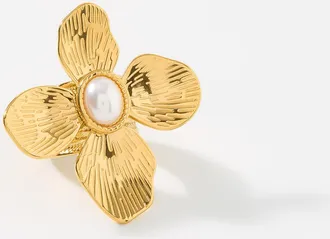 Simons Womens Large textured-flower open ring