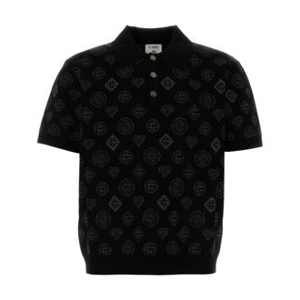 Casablanca Polo Shirts, male, Black, Size: S Short Sleeve Monogram Knit Polo Shirt