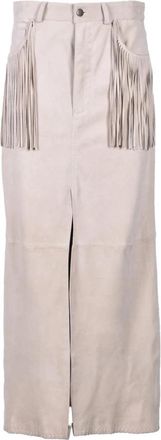 Wild Cashmere Luxe Cashmere Leren Jas - Dames - Midirokken - Beige - XS - Leer - Rokken