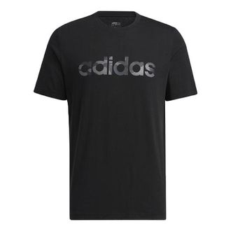 adidas neo Camouflage Logo Printing Sports Round Neck Short Sleeve Black HE4557