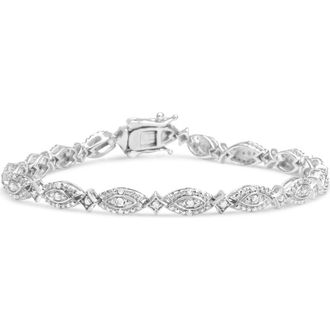 House of Brilliance Silver 1/2 Cttw Diamond Marquise and Starburst Shaped Link Bracelet in White at Nordstrom