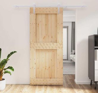 vidaXL Vidaxl - Puerta Corredera Con Herrajes Madera Maciza De Pino 90x210 Cm