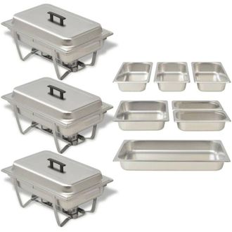 vidaXL Set Calentador De Comida Para Buffet 3 Piezas Acero Inoxidable Vidaxl