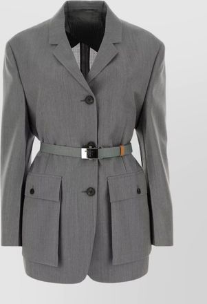 Prada blend blazer with waist belt and structured shoulders