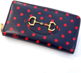 Gucci Navy Red Color Leather Long Wallet (Bi-Fold) (Pre-Owned)
