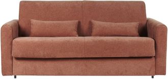 Miliboo Sof&aacute; Cama 3 Plazas De Tela Efecto Aterciopelado Terracota Con Colch&oacute;n De 13 Cm Letto