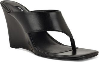 Nine West Presa Wedge Flip Flop in Black/Black at Nordstrom, Size 6.5