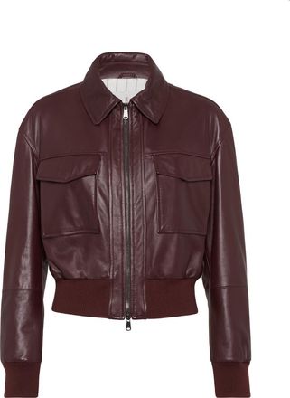 Brunello Cucinelli Soft nappa leather bomber jacket in Amaranth at Nordstrom, Size 44 It