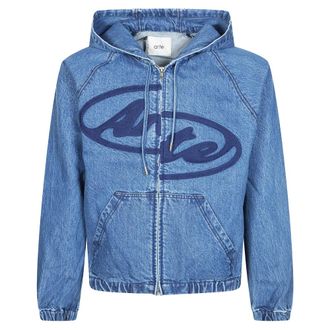 Arte Denim Jackets, male, Blue, Size: L Split Logo Denim Hood Jacket