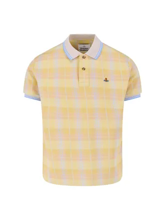 Vivienne Westwood Yellow and Light Blue Plaid Pattern Cropped Polo Shirt