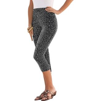 Roaman's Plus Size Essential Stretch Capri Legging in Black White Abstract at Nordstrom, Size 16