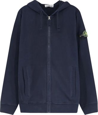 Stone Island Cotton Zip-Up Hoodie - Heren - Vesten met rits - Blauw - 2XL - Katoen - Hoodies & sweatvesten