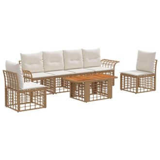 vidaXL Set Divano Da Giardino 7 Pz Naturale E Bianco Crema Polyrattan Vidaxl