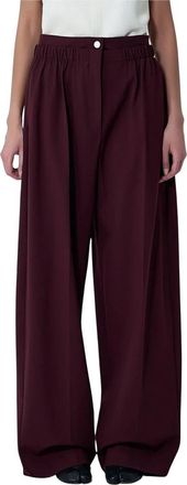 Sportmax Getailleerde wollen broek met stretchafwerking - Dames - Wijde Broeken - Bruin - S - Wol - Broeken