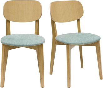 Miliboo Miliboo - Set De 2 Sillas Vintage De Madera De Roble Claro Y Tela Efecto Aterciopelado Verde Celad&oacute;n Lucia