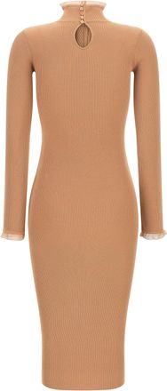 Elisabetta Franchi Ribbed Knit Mock Neck Dress - Beige