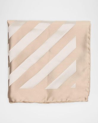 Brunello Cucinelli Mens Double-Face Wide Stripe Silk Pocket Square