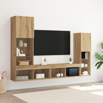 Berkfield Home TV Cabinet with LED Lights Artisan Oak 40.5x30x102 cm in Brown