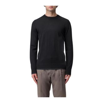 Paolo Pecora Round-neck Knitwear, male, Black, M, Merino Wool Crew Neck Jumper
