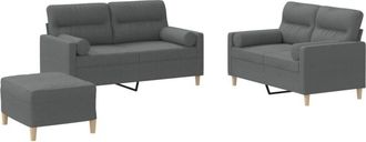 vidaXL Vidaxl - Juego De Sof&aacute;s Con Cojines 3 Piezas Tela Gris Oscuro