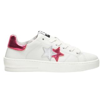 2Star 2Star, Schoenen, Dames, Wit, 39 EU, Leer, Witte leren sneakers met fuchsia en zilveren details