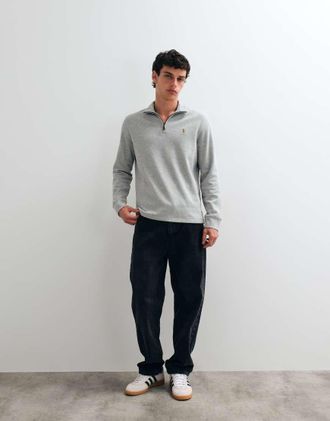 Polo Ralph Lauren Felpa estate grigio chiaro con zip corta e logo iconico