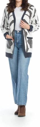 Papillon Eyelash Zebra Cardigan With Patch Pockets In Grey