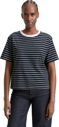 Tom Tailor Denim T-Shirt TOM TAILOR DENIM, Damen, Gr. XL, navy irregular stripes, Single Jersey, Obermaterial: 100% Baumwolle, gestreift, regular fit normal, Rundhals,