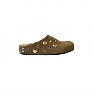Lola Cruz Womens Studded Mules In Cow Suede Leather Taupe