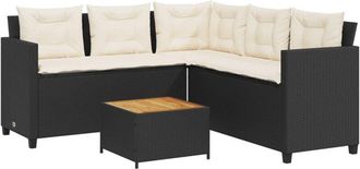 vidaXL Sof&aacute; De Jard&iacute;n En Forma De L Con Mesa Y Cojines Rat&aacute;n Pe Negro Vidaxl