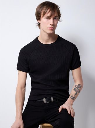 Le 31 Mens Ribbed raglan-sleeve T-shirt Retro fit